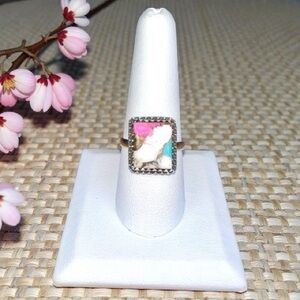 Cotton Candy Turquoise Ring .925 Sterling Silver - Size 9